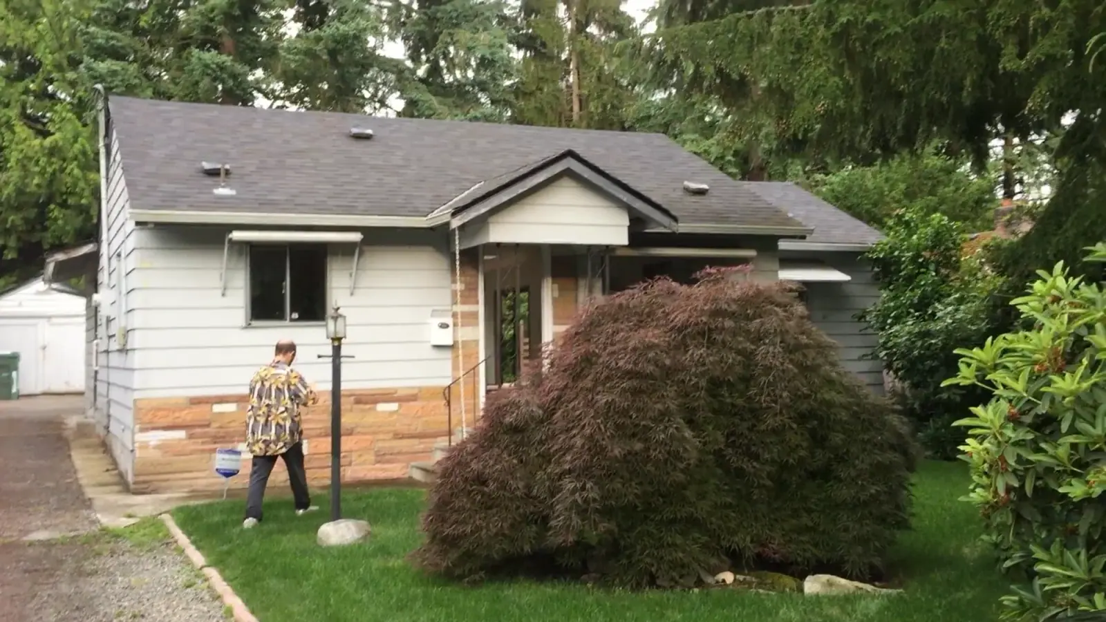Front walkway of the old bungalow with a Japanese maple ahead of the rebuild